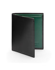Bifold leather wallet with 6 credit cards, black with green, front