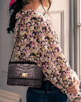 Mini chain bag, blue croc, lifestyle view