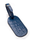 Leather luggage tag, cobalt croc, back