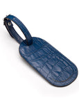 Leather luggage tag, cobalt croc, front