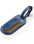 Leather luggage tag, cobalt croc