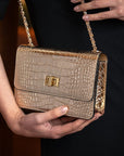 Mini chain bag, gold croc, lifestyle