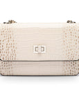 Mini chain bag, ivory burnished croc, front view