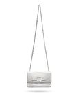 Mini chain bag, silver croc, long chain strap