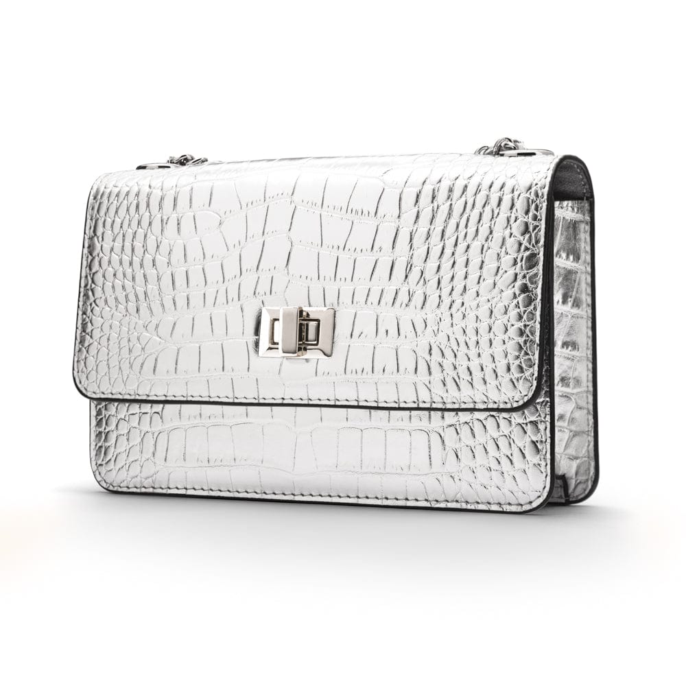Mini chain bag, silver croc, side