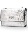 Mini chain bag, silver croc, side