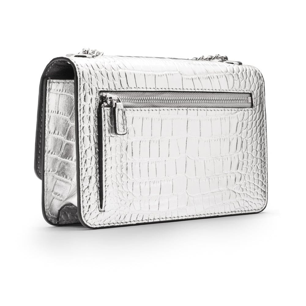Mini chain bag, silver croc, back