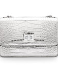 Mini chain bag, silver croc, front view