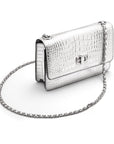 Mini chain bag, silver croc, side view