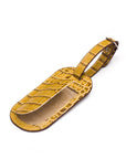 Leather luggage tag, antique green croc, front open