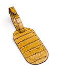 Leather luggage tag, antique green croc, back
