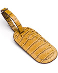 Leather luggage tag, antique green croc, front view