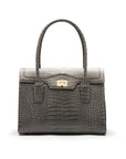 Large leather Morgan bag, grey croc, front view