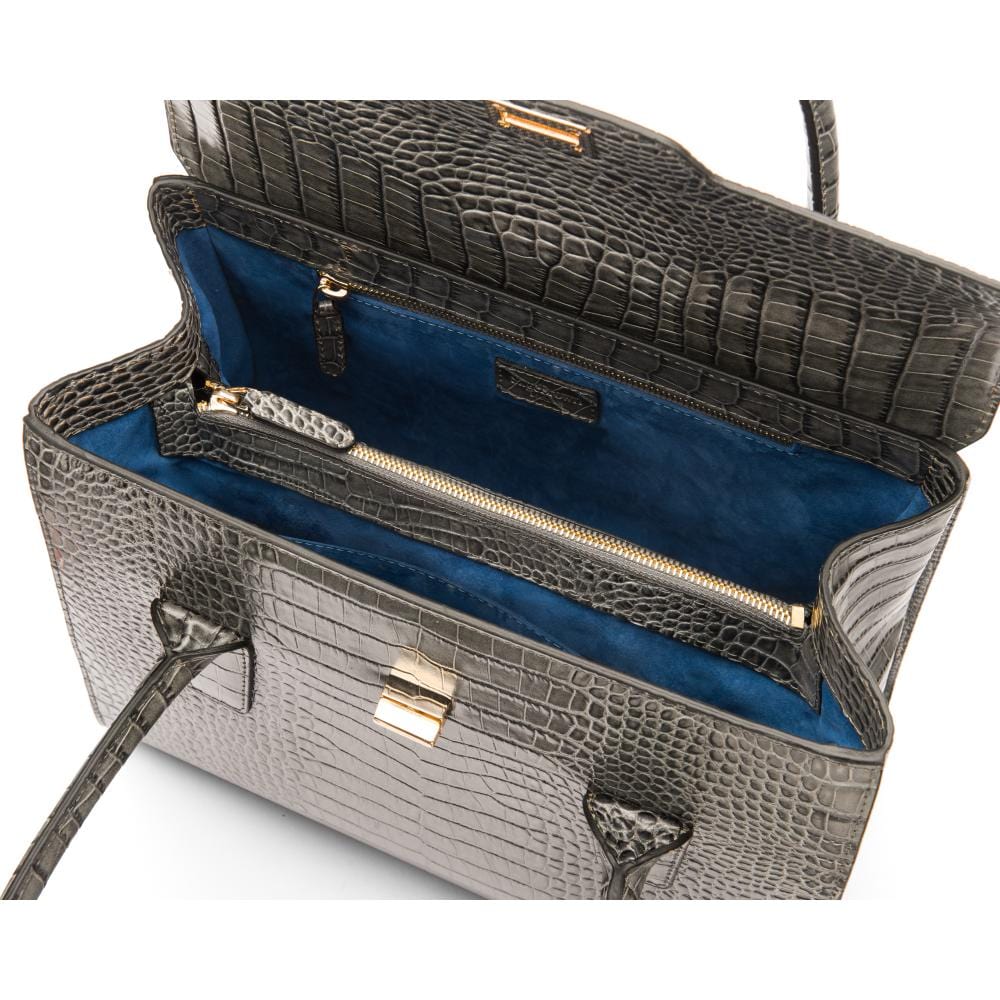 Large leather Morgan bag, grey croc, inside