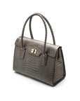 Large leather Morgan bag, grey croc, side