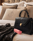 Leather lipstick case, pink, lifestyle