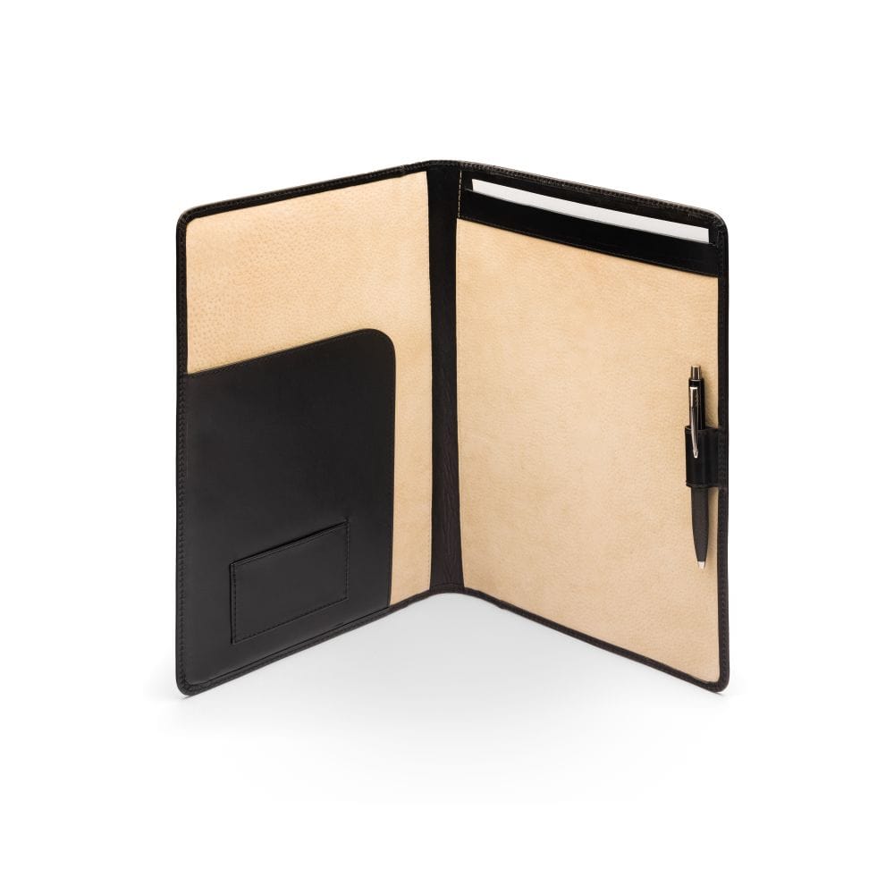 A4 leather document folder, black, inside