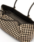 Midi woven leather bag, black and ecru check, inside