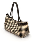 Midi woven leather bag, black and ecru check, side