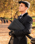 Leather A4 document case, black, lifestyle