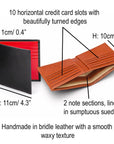 Men's bridle leather billfold wallet, features and dimensions