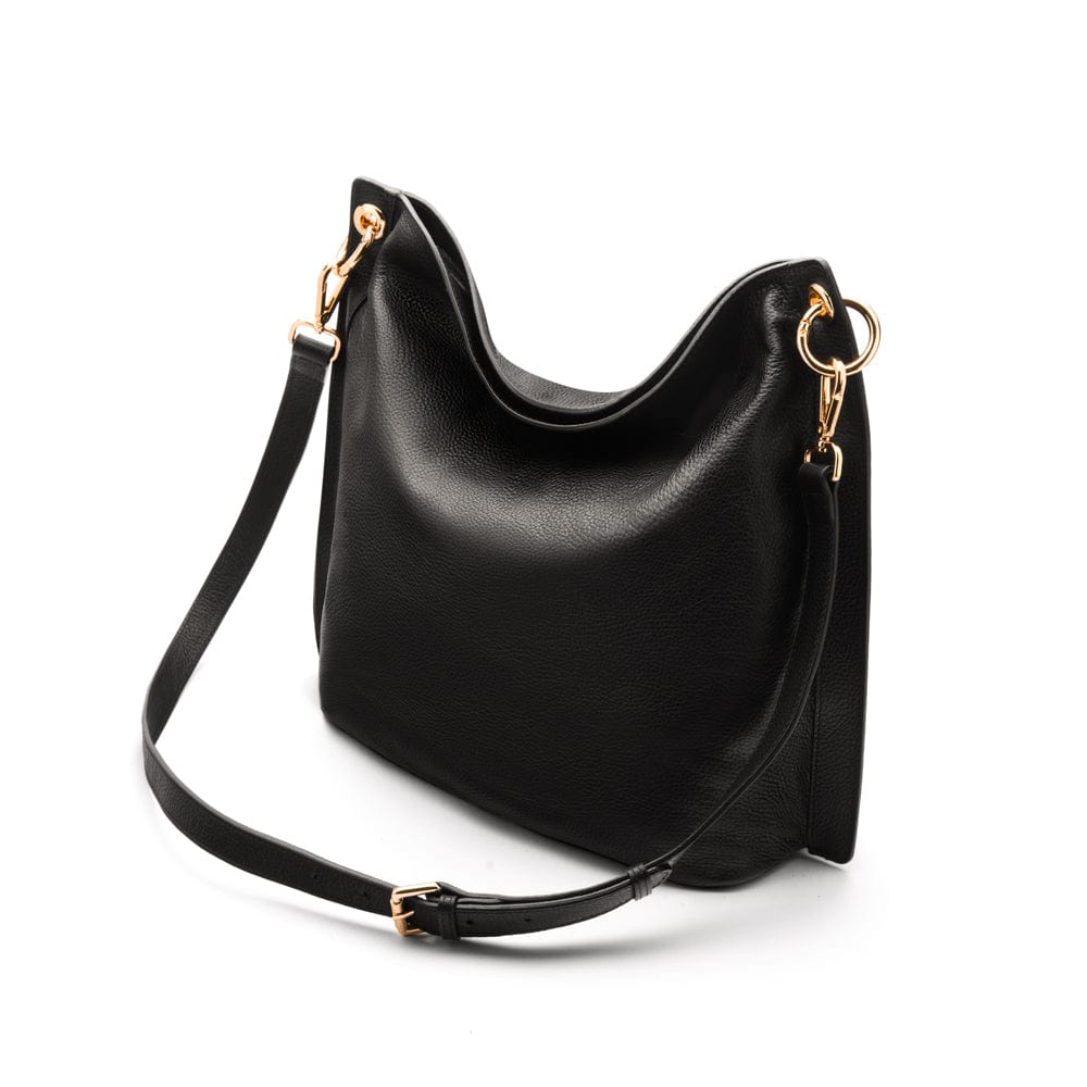 Carol Ann slouchy leather shoulder bag, black, with shoulder strap