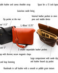 Men's large leather messenger bag, dimensions and features