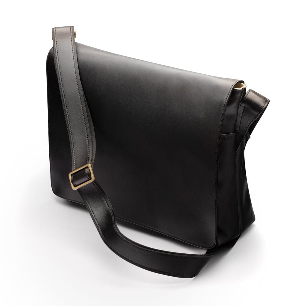Men's large leather messenger bag, black, side
