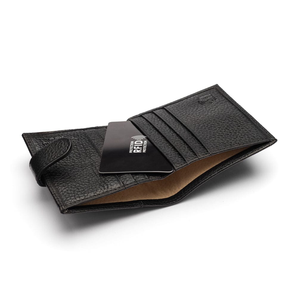 Compact Leather RFID Wallet With Tab Closure, Black | SageBrown