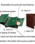 Leather wallet with coin purse, features and dimensions