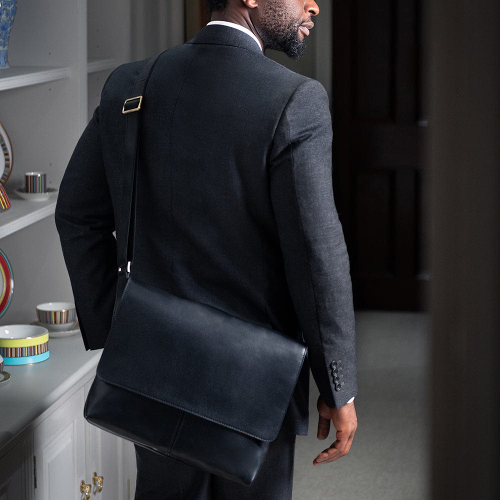 Large leather messenger bag, black, lifestyle