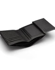 Compact leather wallet with 6 credit card slots and 2 ID windows, black croc, open