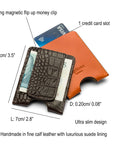 Flat magnetic leather money clip card holder, features and dimensions