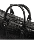 15" leather laptop bag, black croc, close up