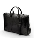 15" leather laptop bag, black croc, with shoulder strap