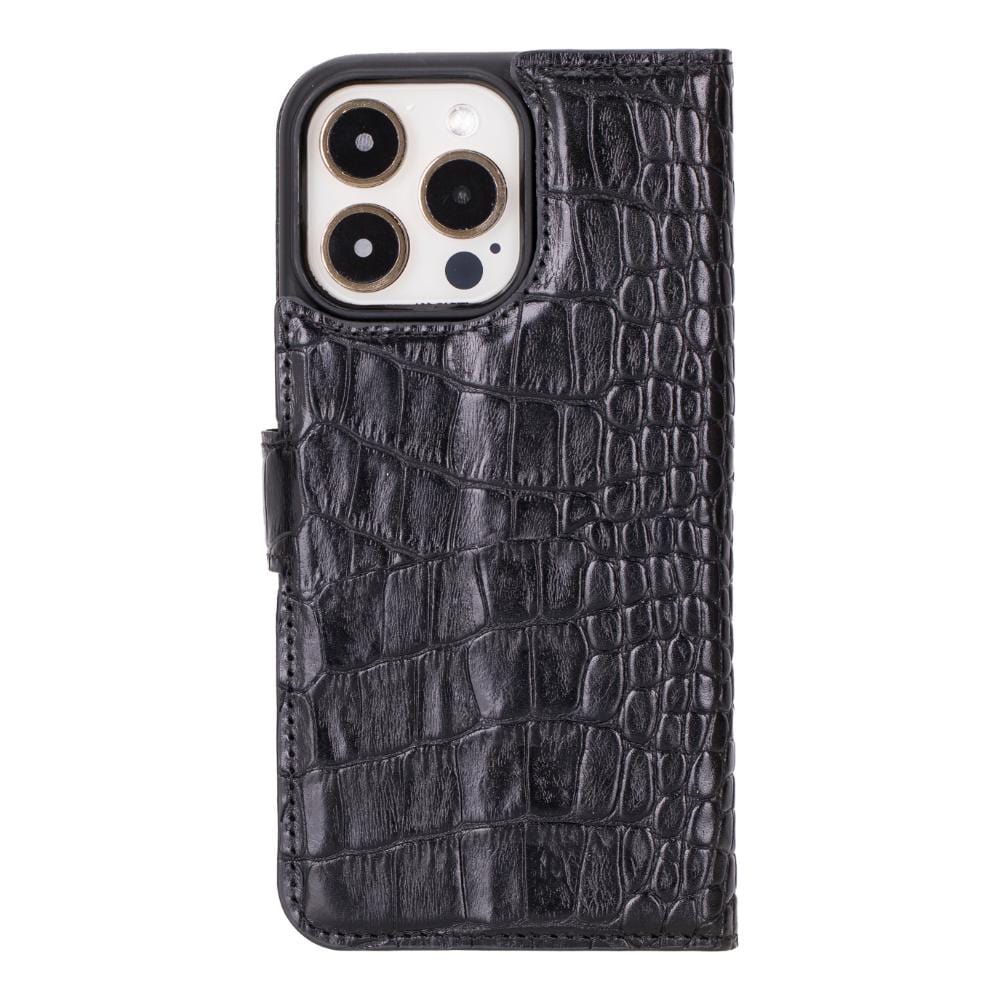 iPhone 15 Pro Max Case In Leather, RFID Protection, Black Croc