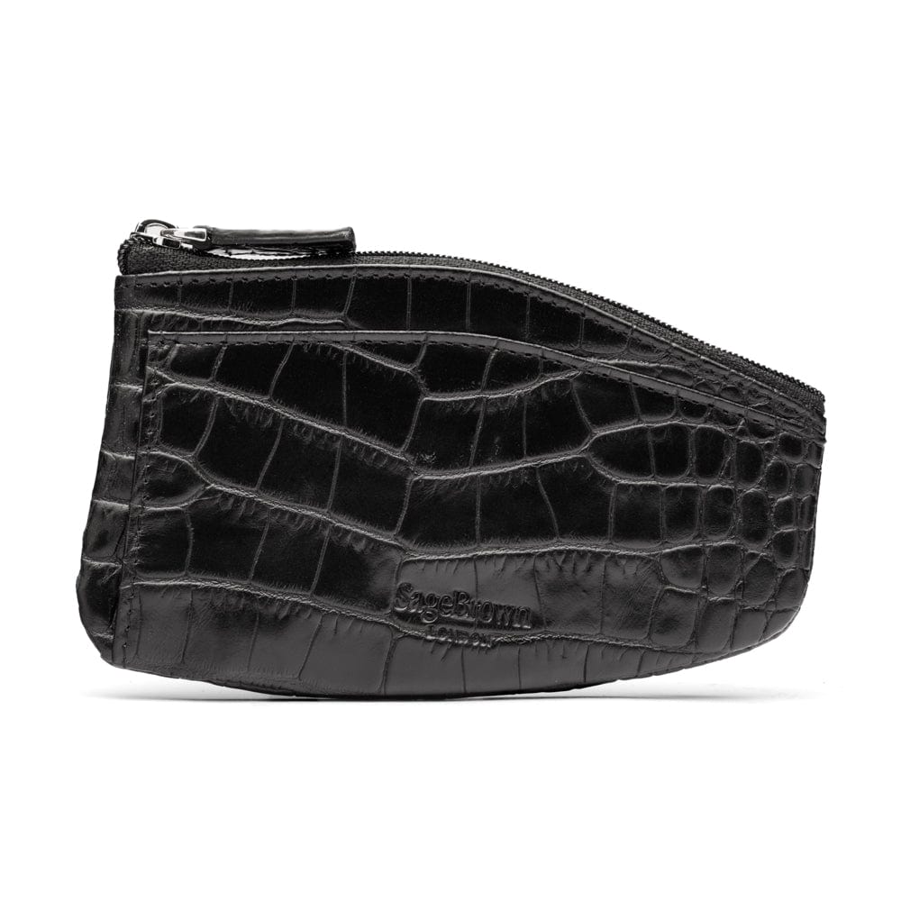 Large leather key case, black croc, back