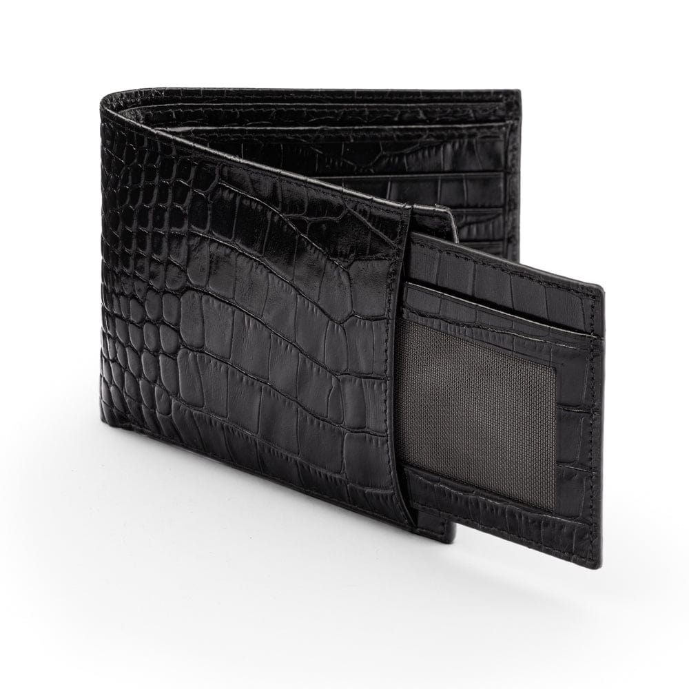 Leather 2 in 1 wallet, black croc, front
