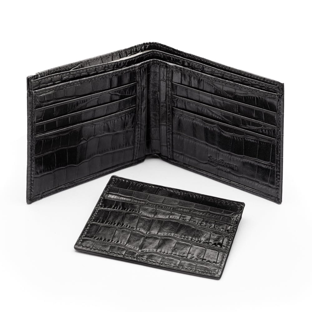 Leather 2 in 1 wallet, black croc, inside