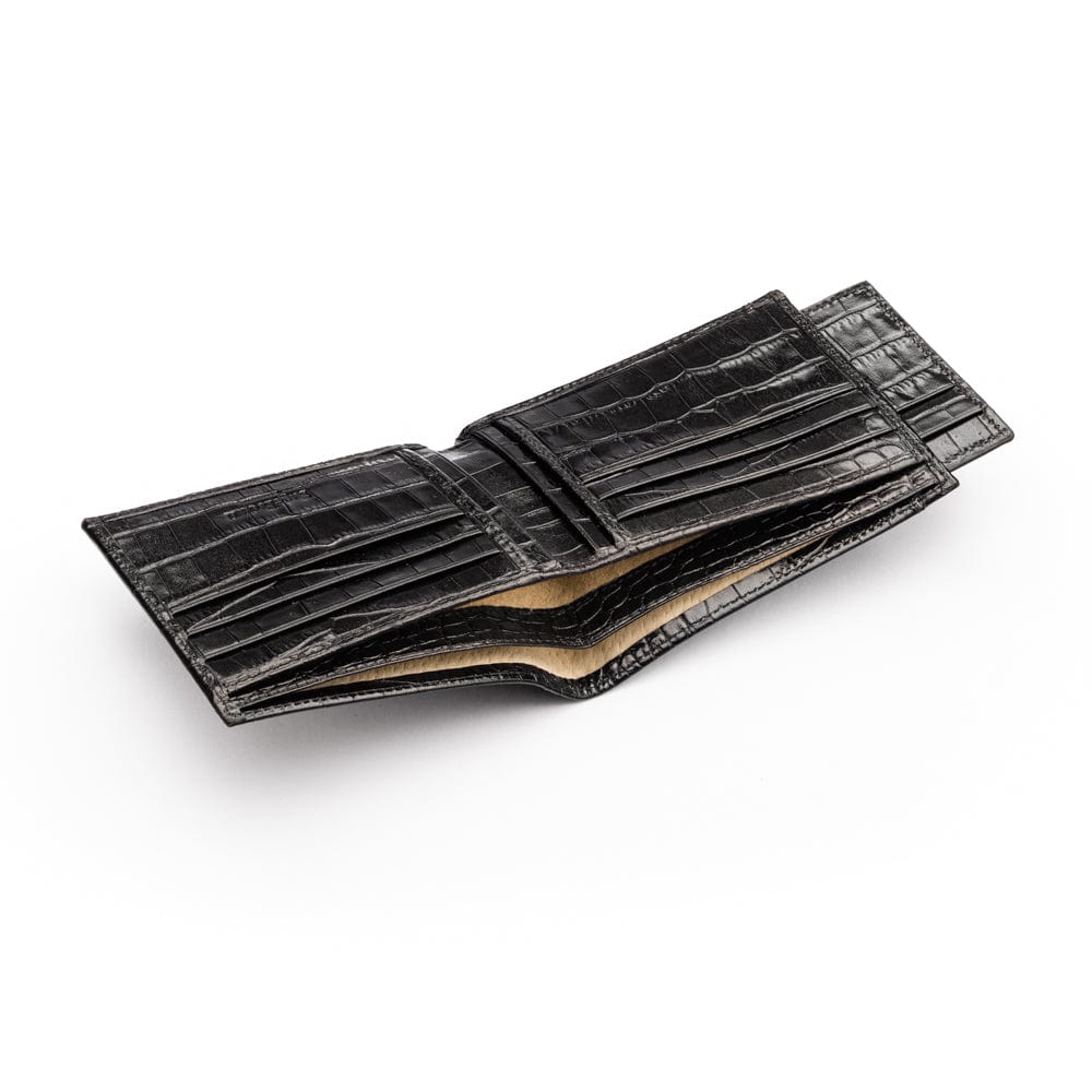 Leather 2 in 1 wallet, black croc, interior