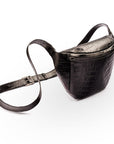 Leather Bum Bag For Men - Black Croc Effect