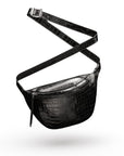 Leather Bum Bag For Men - Black Croc Effect