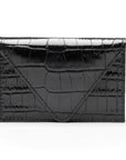 Leather business card envelope, black croc, front