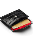 Leather business card holder, black croc, inside