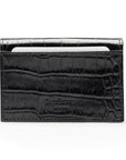 Leather business card holder, black croc, back