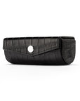Leather lipstick case, black croc, front