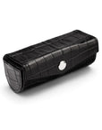 Leather lipstick case, black croc, side
