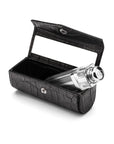 Leather lipstick case, black croc, inside view