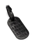 Leather luggage tag, black croc, back