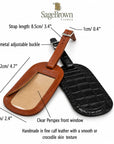 Leather luggage tag, features and dimensions